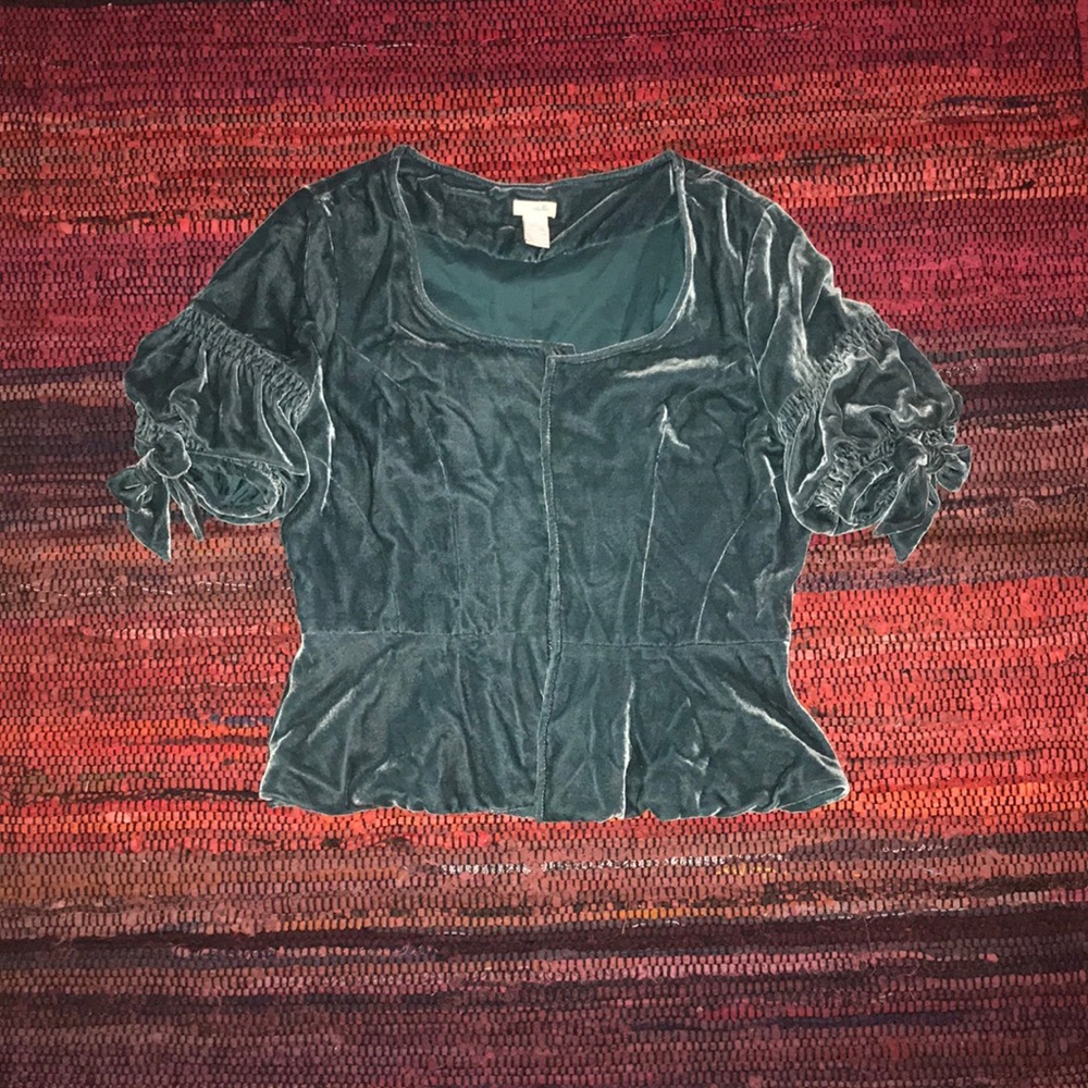 EUC Odille Anthropologie Teal Velvet Top Size 10